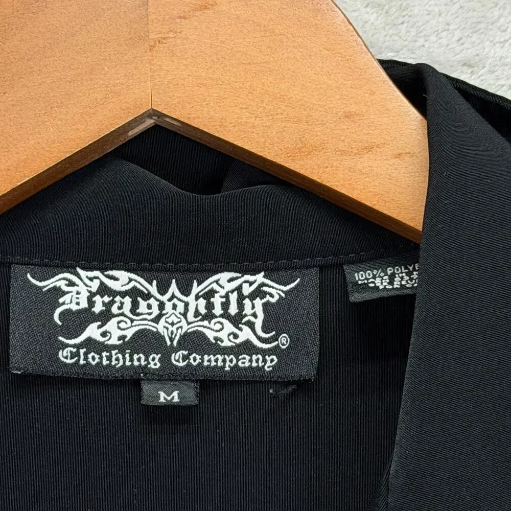 Dragonfly Shirt Mens Black Tribal Skulls Guy Casino Art Las Vegas Button Front M - Picture 6 of 6